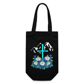 Alpen Gebirge Kreuz Enzian Edelweiß Berg Natur - Geschenkbeutel für Flaschen - Schwarz - Vorne