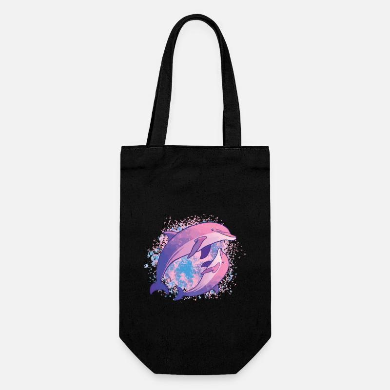 Dolphins Tie Dye Bunte Rosa Delphinfamilie - Geschenkbeutel für Flaschen - Schwarz