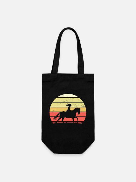 Retro Mädchen Pferd - Geschenkbeutel für Flaschen - Schwarz