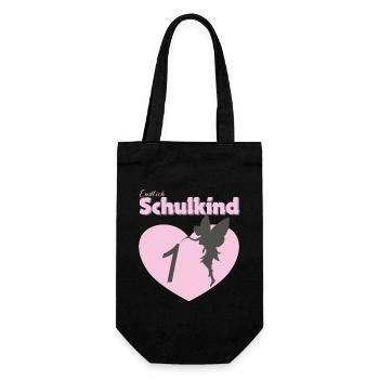 Endlich Schulkind, Fee, erste Klasse einschulung - Geschenkbeutel für Flaschen - Schwarz - Vorne
