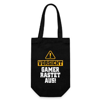 Gamer Rastet Aus Vorsicht Zocker Kann Ausrasten - Geschenkbeutel für Flaschen - Schwarz - Vorne