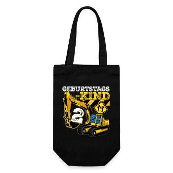 Bagger Baustelle Geburtstag 2 Jahre Geschenk Bau - Geschenkbeutel für Flaschen - Schwarz - Vorne