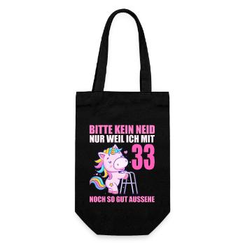 Bitte kein Neid 33 Jahre Einhorn 33. Geburtstag - Geschenkbeutel für Flaschen - Schwarz - Vorne