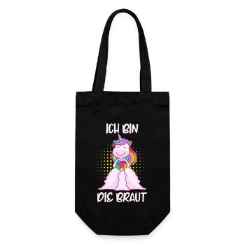 JGA Spruch ich bin die Braut Einhorn Polterabend - Geschenkbeutel für Flaschen - Schwarz - Vorne