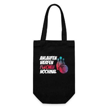 Lustiger Bowling Spruch Anlaufen Werfen - Geschenkbeutel für Flaschen - Schwarz - Vorne