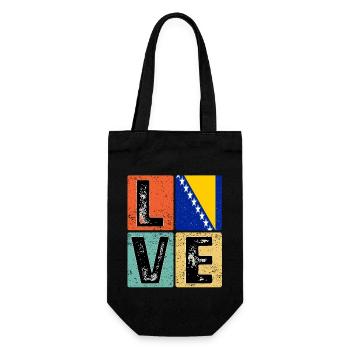 I Love Bosnia Flagge für bosnischen Stolz - Geschenkbeutel für Flaschen - Schwarz - Vorne