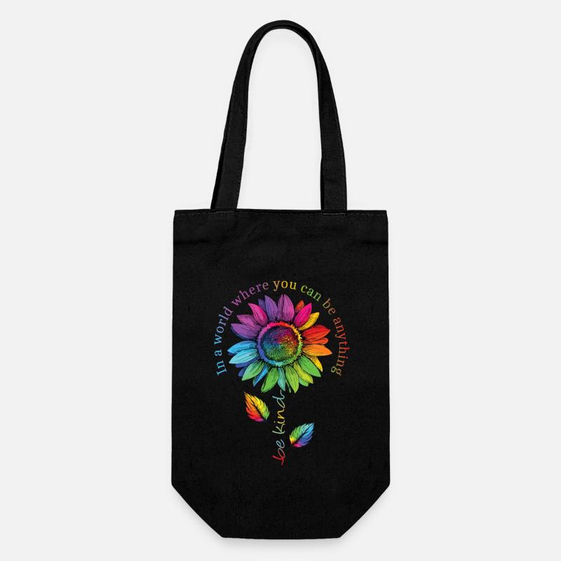 Be Kind LGBTQ Regenbogen Sonnenblume Blume CSD - Geschenkbeutel für Flaschen - Schwarz