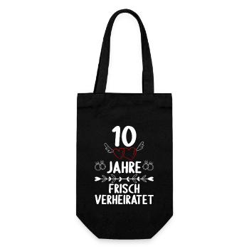 10 Jahre frisch verheiratet 10. Hochzeitstag - Geschenkbeutel für Flaschen - Schwarz - Vorne