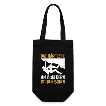 Boulder Spruch Härteste am Bouldern ist der Boden - Geschenkbeutel für Flaschen - Schwarz - Vorne