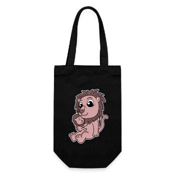 Lion famille - Lion avec bébé - Lion - Sac à bouteille - noir - Devant