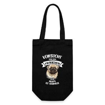 Vorsicht Vor Dem Frauchen Mops Ist Harmlos - Geschenkbeutel für Flaschen - Schwarz - Vorne