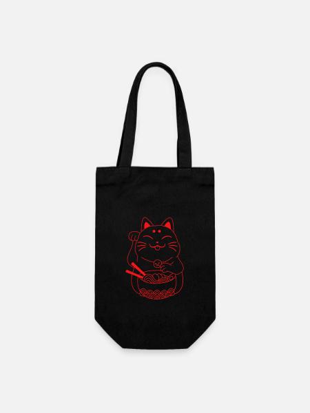 Waving cat Japon japonais cat ramen - Sac à bouteille - noir