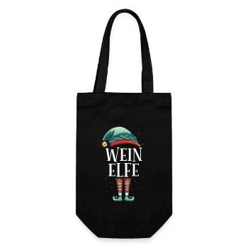 Weihnachten Partnerkostüm Wein Elf Elfe Elfen - Geschenkbeutel für Flaschen - Schwarz - Vorne