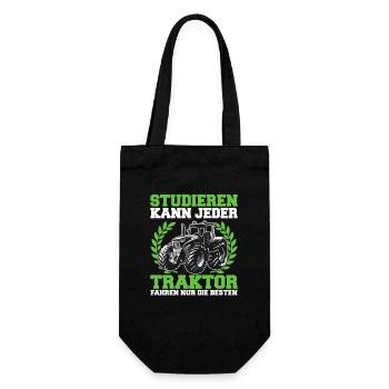 Studieren kann jeder Traktor Trecker fahren Spruch - Geschenkbeutel für Flaschen - Schwarz - Vorne