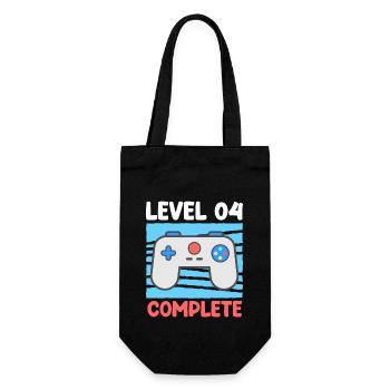 Level 04 Complete 4 Jahre 4. Geburtstag - Geschenkbeutel für Flaschen - Schwarz - Vorne
