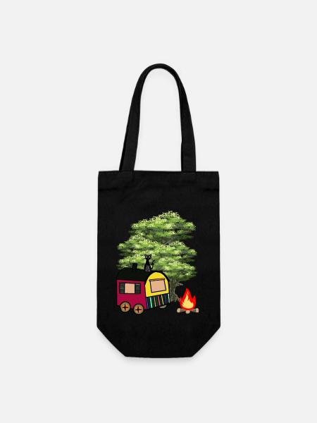 Hippie Bauwagen Natur Wildnis Katze Hütte Haus - Geschenkbeutel für Flaschen - Schwarz