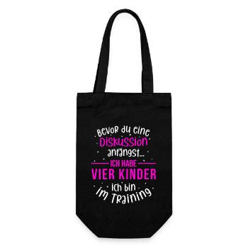 Ich habe vier Kinder - Mutter und Kinder - Geschenkbeutel für Flaschen - Schwarz - Vorne