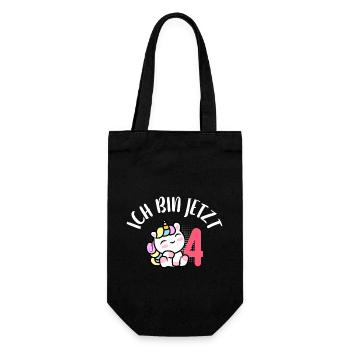 Ich bin 4 Jahre Mädchen 4. Geburtstag Einhorn - Geschenkbeutel für Flaschen - Schwarz - Vorne