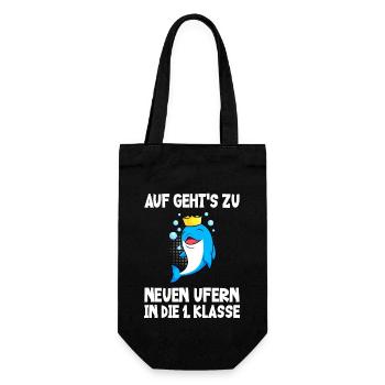 Auf in die 1. Klasse Einschulung 2022 Schulkind - Geschenkbeutel für Flaschen - Schwarz - Vorne