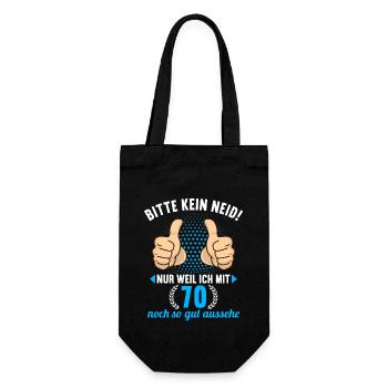 Bitte Kein Neid 70 Jahre alt 70.Geburtstag - Geschenkbeutel für Flaschen - Schwarz - Vorne