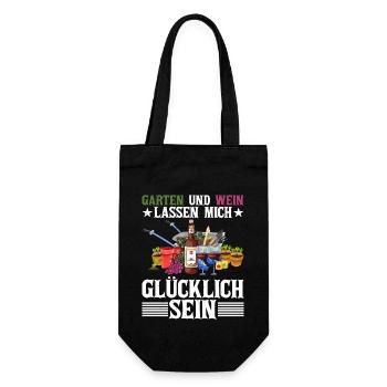 Garten Und Wein Lass Mich Glücklich Sein - Geschenkbeutel für Flaschen - Schwarz - Vorne