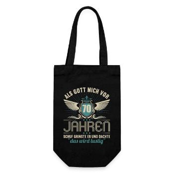 When God created me 70 years ago 70th birthday - Gift Bag for Bottles - black - Front