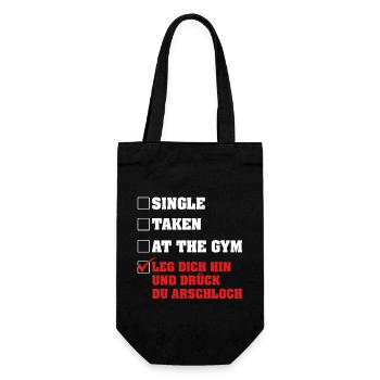 Single taken Gym - Leg dich hin und drück - Geschenkbeutel für Flaschen - Schwarz - Vorne