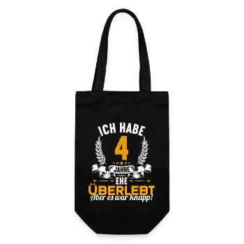 Ich habe 4 Jahre Ehe überlebt 4.Hochzeitstag - Geschenkbeutel für Flaschen - Schwarz - Vorne