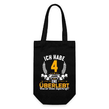Ich habe 4 Jahre Ehe überlebt 4.Hochzeitstag - Geschenkbeutel für Flaschen - Schwarz - Vorne