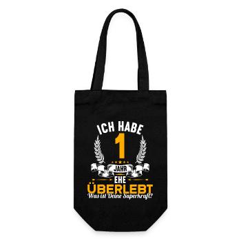 Ich habe 1 Jahre Ehe überlebt 1.Hochzeitstag - Geschenkbeutel für Flaschen - Schwarz - Vorne