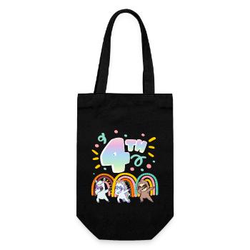 4. Geburtstag Dabbing Llama Einhorn Faultier | 4. - Geschenkbeutel für Flaschen - Schwarz - Vorne