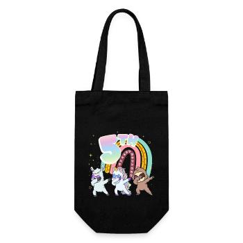5th Birthday Dabbing Llama Einhorn Faultier | 5th - Geschenkbeutel für Flaschen - Schwarz - Vorne