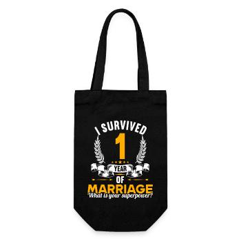 Ich habe 1 Jahre Ehe überlebt 1.Hochzeitstag - Geschenkbeutel für Flaschen - Schwarz - Vorne
