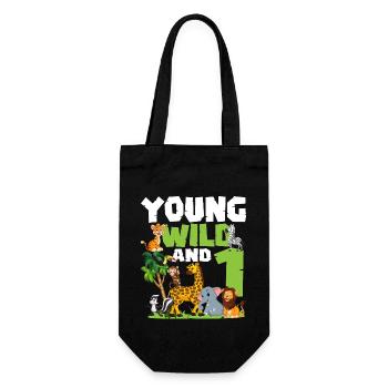 Young Wild And 1 | Safari animal-themed birthday - Gift Bag for Bottles - black - Front