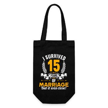 Ich habe 15 Jahre Ehe überlebt 15.Hochzeitstag - Geschenkbeutel für Flaschen - Schwarz - Vorne