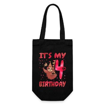 4th Birthday Cute Sloth Party Hat - Gift Bag for Bottles - black - Front