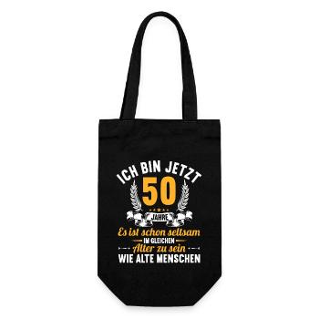 Seltsam im gleichen Alter wie alte 50. Geburtstag - Geschenkbeutel für Flaschen - Schwarz - Vorne