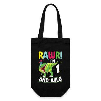 Dinosaurier 1 Jahre Alt 1. Geburtstag Party - Geschenkbeutel für Flaschen - Schwarz - Vorne