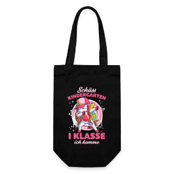 Einschulung 2022 Tschüss Kindergarten Einhorn - Geschenkbeutel für Flaschen - Schwarz - Vorne