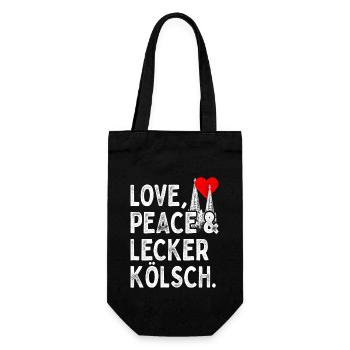 Love Peace Lecker Kölsch Köln Karneval Kölner Dom - Geschenkbeutel für Flaschen - Schwarz - Vorne