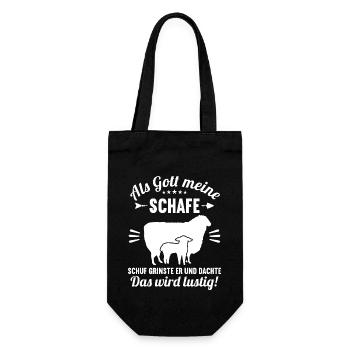 Als Gott meine Schafe schuf das wird lustig Schaf - Geschenkbeutel für Flaschen - Schwarz - Vorne
