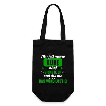 Als Gott meine Kühe schuf das wird lustig Kuh - Geschenkbeutel für Flaschen - Schwarz - Vorne