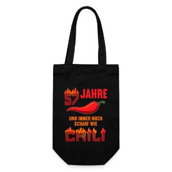 57 Jahre und immer noch scharf wie Chili - Geschenkbeutel für Flaschen - Schwarz - Vorne
