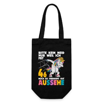 Bitte kein Neid weil mit 46 Jahren gut aussehe - Geschenkbeutel für Flaschen - Schwarz - Vorne
