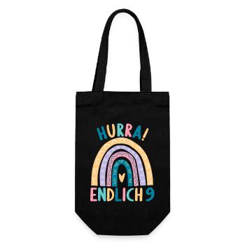 9 Jahre alt Rainbow Regenbogen 9. Geburtstag - Geschenkbeutel für Flaschen - Schwarz - Vorne