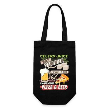 Sellerie-Saft, Tofu, Pizza-Bier lustiger Spruch - Geschenkbeutel für Flaschen - Schwarz - Vorne