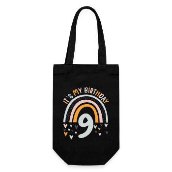 9 Jahre alt Rainbow Regenbogen 9. Geburtstag - Geschenkbeutel für Flaschen - Schwarz - Vorne