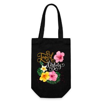 Tropical Flowers, Tropical Darling, Calligraphy - Gift Bag for Bottles - black - Front