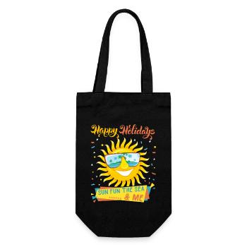 Urlaub am Meer, Ferien, lachende-Sonne, Spruch - Geschenkbeutel für Flaschen - Schwarz - Vorne