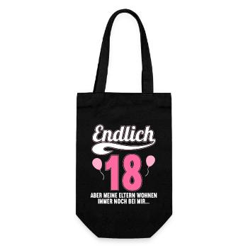 Endlich 18 aber Eltern leben bei mir 18 Geburtstag - Geschenkbeutel für Flaschen - Schwarz - Vorne